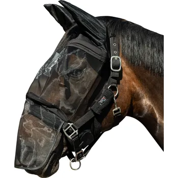 Koňská maska proti hmyzu Maska proti hmyzu HKM Premium - s ochranou nozder, černá, Full