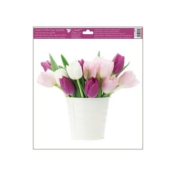 Okenní dekorace Okenní fólie tulipány barevné v kyblíku