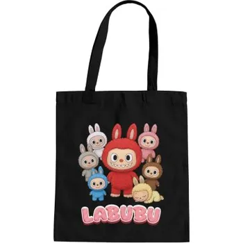Žertovný předmět Panenky Bubu – skupina postav – dárek pro fanoušky Labubu - taška s potiskem- Tričkový.cz