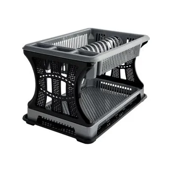 Odkapávač na nádobí Odkapávač na nádobí 2 patra stříbrno-černý 45x30x29cm