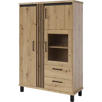 Obývací stěna Vitrína ND-5 Nadia dub artisan / černý mat, 112 cm