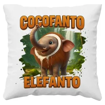 Žertovný předmět Cocofanto Elefanto - Italian Brainrot - slon v kokosu - polštář s potiskem- Tričkový.cz