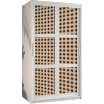 Šatní skříň Šatní skříň s posuvnými dveřmi s vídeňským výpletem – 100 cm, BÍLÁ