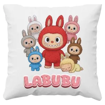 Žertovný předmět Tričkový.cz - Panenky Bubu – skupina postav – dárek pro fanoušky Labubu - polštář s potiskem