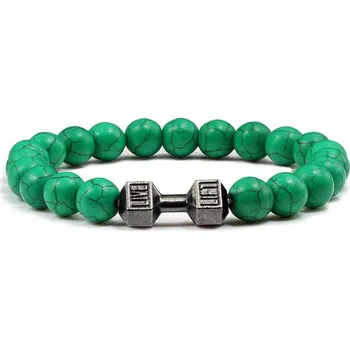 Náramek Stylový pánský náramek z kamene s motivem činky | energetický náramek, pánský náramek - Tmavě zelená zbraň , 21 cm