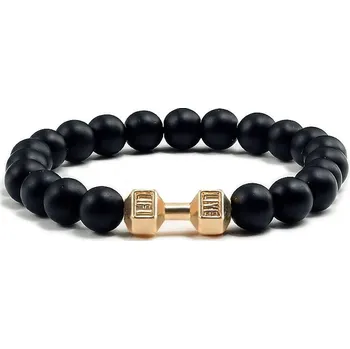 Náramek Stylový pánský náramek z kamene s motivem činky | energetický náramek, pánský náramek - Matný G , 21 cm