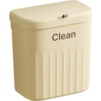 Závěsný odpadkový koš s víkem 26,5x29x16 cm Nástěnný koš do kuchyně a koupelny Koš na recyklaci Závěsný organizér na tříděný odpad krémová