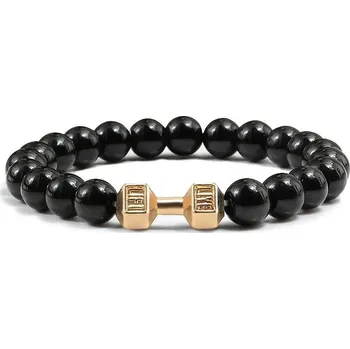 Náramek Stylový pánský náramek z kamene s motivem činky | energetický náramek, pánský náramek - Lesklé G , 21 cm