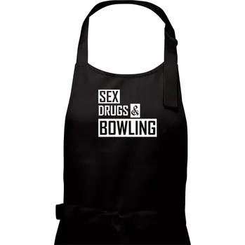 Kuchyňská zástěra Sex drugs bowling - Dámská zástěra na vaření - Univerzální velikost ( Černá )