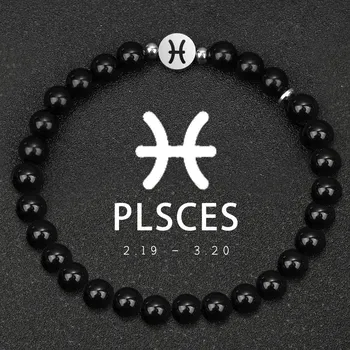 Náramek Náramek znamení zvěrokruhu obsidián 6mm | náramek pánský, náramek dámský - Ryby