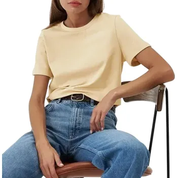 Dámské oblečení Dámské volné tričko s krátkým rukávem Jednoduchý top s kulatým výstřihem Módní ležérní střih Pohodlné každodenní tričko pro volný čas žlutá L