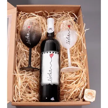 Víno Dárkový balíček - víno + 2 skleničky, láska víno: Tramín červený - polosladké