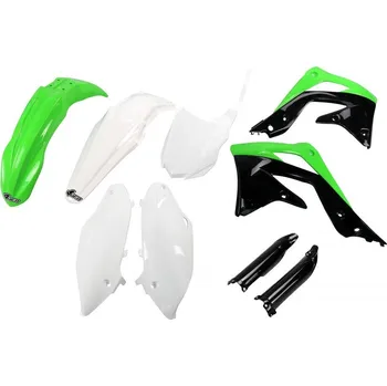 UFO kompletní sada plastů (FULL KIT) s kryty tlumičů KAWASAKI KXF 450 13-15 barva (zelená/bílá/černá) (KA220E999) (UFO kompletní sada plastů (FULL KIT) s kryty tlumičů KAWASAKI KXF 450 13-15 barva (zelená/bílá/černá) (KA220E999))