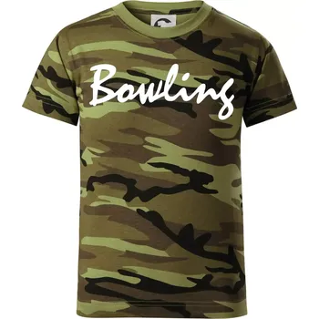 Chlapecké tričko Bowling nápis psací - Dětské maskáčové triko - 122 cm/6 let ( Zelený maskáč )