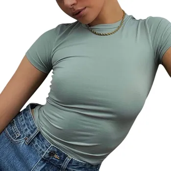 Dámské krátké tričko s kulatým výstřihem Přiléhavý sportovní střih Tričko na cvičení, volný čas i každodenní nošení Elastické tričko zelená S