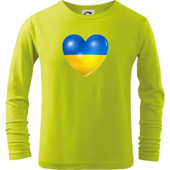 Chlapecké oblečení Ukrajina srdce vlajka - Triko dětské Long Sleeve - 158 cm/12 let ( Limetková )