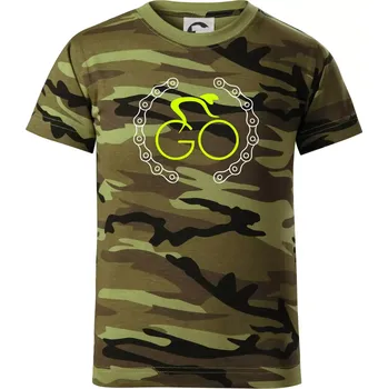 Chlapecké oblečení GO cyklista (fluo potisk) - Dětské maskáčové triko - 146 cm/10 let ( Zelený maskáč )