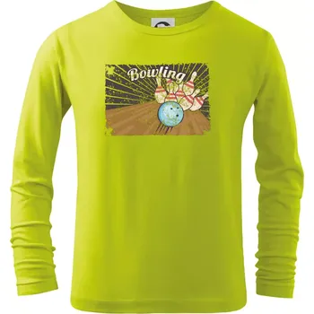 Chlapecké oblečení Bowling plakát - Triko dětské Long Sleeve - 134 cm/8 let ( Limetková )