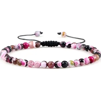 Náramek Minimalistický onyxový náramek minerálních korálků | energetický náramek, náramek přátelství - Růžový červený oheň