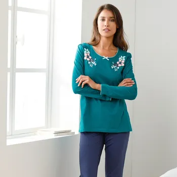 Dámské noční prádlo Pyžamové tričko s dlouhými rukávy a potiskem smaragdová 34/36