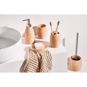 Dávkovač mýdla 5dílná sada koupelnových doplňků oranžová polyresin dávkovač mýdla miska na mýdlo WC kartáč pohár na zubní kartáčky Beliani