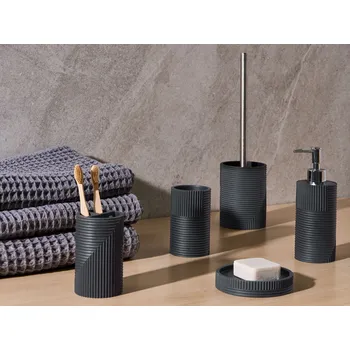 5dílná sada koupelnových doplňků černá polyresin dávkovač mýdla miska na mýdlo WC kartáč kelímek držák na zubní kartáčky Beliani