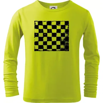 Šachovnice černá kreslená - Triko dětské Long Sleeve - 122 cm/6 let ( Limetková )