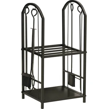 Stojan na palivové dřevo Outsunny se 4 nástroji na palivové dřevo, dvoupatrový design 41,5 x 32,5 x 74,5 cm pro pořádek a styl | Aosom.de