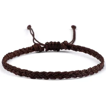 Náramek Ručně pletený párový náramek z voskované šňůrky | šňůrkový náramek, párový náramek - Hnědý