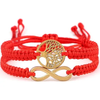 Náramek Náramek štěstí z červené a černé šňůrky | ochranný náramek, ručně pletený náramek - Sada 8