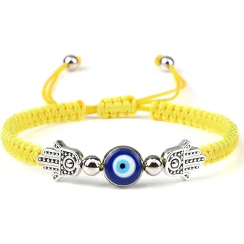 Náramek Náramek s modrým okem a fátiminou rukou | ochranný náramek, dámský náramek - Žlutá ruka