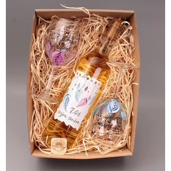 Víno Dárkový balíček - víno + 2 skleničky, Věř svým snům, mix - modrá a růžová víno: Chardonnay - polosuché