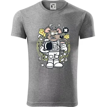 Pánské tričko Myš kosmonaut komiks - Viper FIT - Pánské zůžené tričko - S ( Tmavě šedý melír )