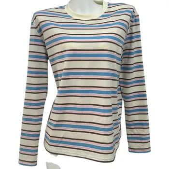 Dámské pruhované tričko s dlouhým rukávem Módní volnočasové tričko s kulatým výstřihem Elegantní retro styl do města i na doma modrá M