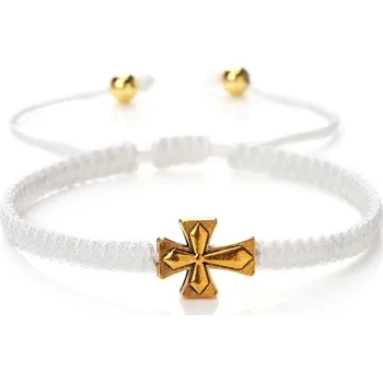 Náramek Pletený nastavitelný náramek s křížkem | náramek, šperk - Bílé lano