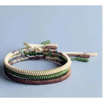 Šperk Ručně vázaný tibetský náramek štěstí | náramek, amulet - béžová zelená hnědá