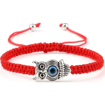 Náramek Náramek pro štěstí s motivem sovy | náramek, ochranný náramek - Červený