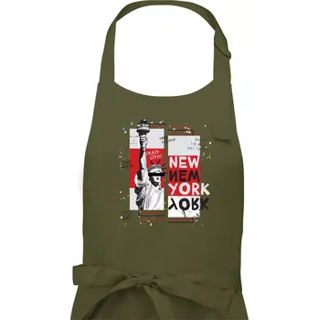 Kuchyňská zástěra New york socha - Pánská zástěra na vaření - Univerzální velikost ( Khaki )
