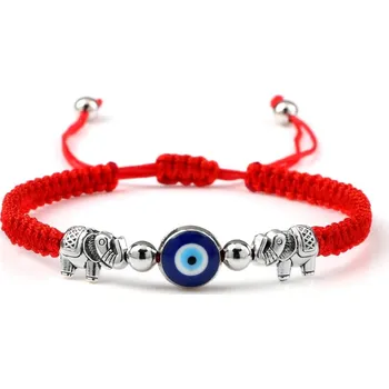 Náramek Náramek s modrým okem a fátiminou rukou | ochranný náramek, dámský náramek - Červený slon