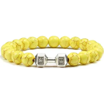 Náramek Stylový pánský náramek z kamene s motivem činky | energetický náramek, pánský náramek - Žlutá S , 17 cm