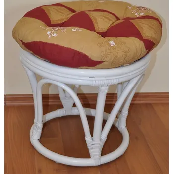 Stolička Axin Trading s.r.o. Ratanová taburetka velká bílá polstr vínový motiv