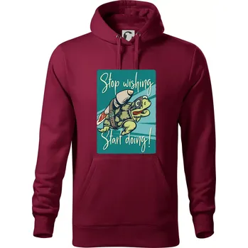 Pánská mikina Stop wishing start doing želva - Mikina pánská Cape s kapucí - S ( Garnet )