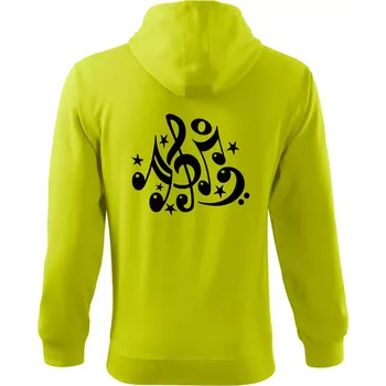 Pánská mikina Noty a hvězdy - Mikina s kapucí na zip trendy zipper - 2XL ( Limetková )