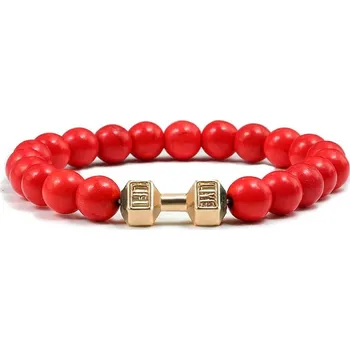 Náramek Stylový pánský náramek z kamene s motivem činky | energetický náramek, pánský náramek - Červené G. , 17 cm