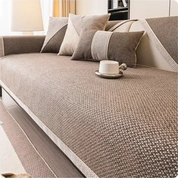 Potah na židli Povlak na pohovku Bavlněný a lněný tkaný Potah na pohovku Protiskluzový Univerzální potah Vhodný pro všechna roční období 90x120cm hnědá