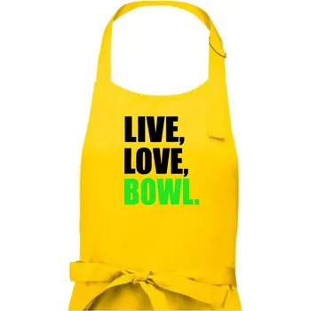Kuchyňská zástěra Live, Love, Bowl - Pánská zástěra na vaření - Univerzální velikost ( Žlutá )