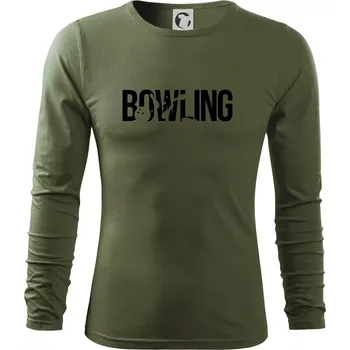 Pánská móda Bowling nápis kuželky - Triko s dlouhým rukávem FIT-T long sleeve - M ( Khaki )