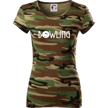 Bowling nápis - Dámské maskáčové triko - XS ( Hnědý maskáč )