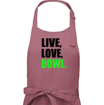 Kuchyňská zástěra Live, Love, Bowl - Pánská zástěra na vaření - Univerzální velikost ( Starorůžová )