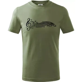 Dětská móda Noty vlna - Tričko dětské bavlněné - 134 cm/8 let ( Khaki )